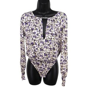 Free People Intimately Floral Keyhole Thong Bodysuit Long Sleeve XS